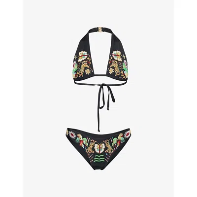 Oceanus Womens Black Aurelia Beaded Bikini