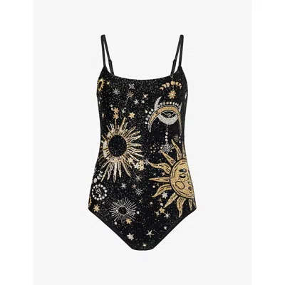 Oceanus Womens Black Celestial Star Beaded Swimsuit In Multi