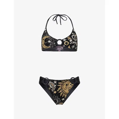 Oceanus Womens Black Celestial Star Embellished Bikini