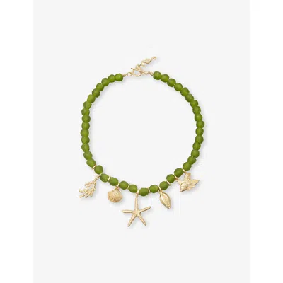 Oceanus Womens Meretrix Beaded Charm Necklace Gold Green
