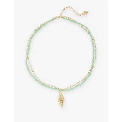 Oceanus Womens Gold Noir Shell Metal Pendant Necklace In Green