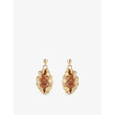 Oceanus Womens Gold Panopea Crystal Metal Drop Earrings