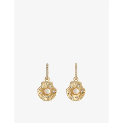 Oceanus Womens Gold Pearl Seashell Pearl Metal Drop Hoop Earrings