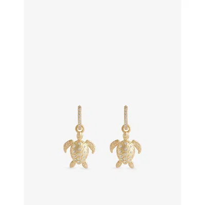 Oceanus Womens Gold Sea Turtle Sparkle Metal Drop Hoop Earrings