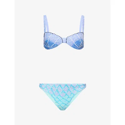 Oceanus Womens Mermaid Disney X  Beaded Bikini Set In Blue