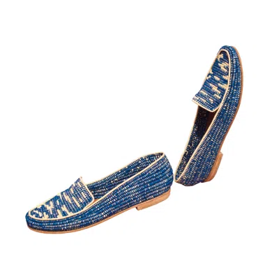 Ocelot Market Neutrals / Blue Women's Raffia Loafers Blue With Natural Accents