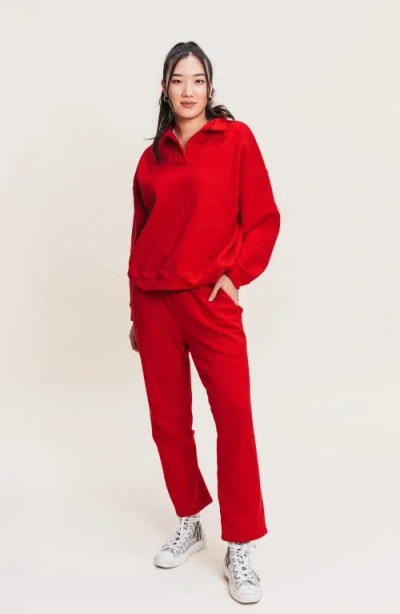 Ocio Organic Cotton Teddy Cropped Pant In Red
