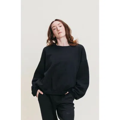 Ocio Organic Cotton Teddy Oversized Crewneck In Black