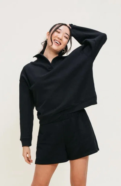 Ocio Organic Cotton Teddy Polo Crew In Black