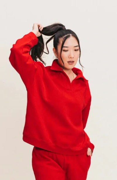Ocio Organic Cotton Teddy Polo Crew In Red
