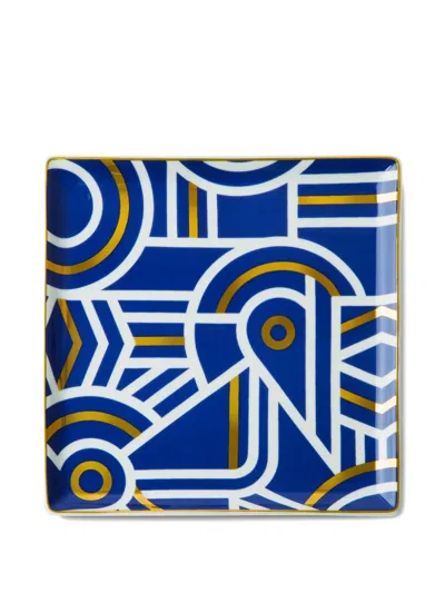 Octaevo Greco Geometric Tray (15cm X 15cm) In Blue