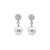 Octagon Women's Pave Diamond And Pearl Drop Earrings In White In Metallic