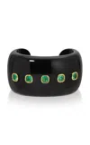 Octavia Elizabeth 18k Yellow Gold Black Jade Cushion Emerald Cuff In Black