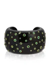 Octavia Elizabeth 18k Yellow Gold Black Jade Emerald Nesting Gem Cuff Bracelet