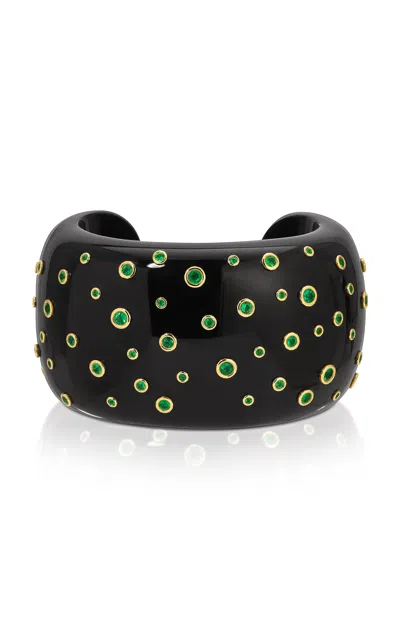 Octavia Elizabeth 18k Yellow Gold Black Jade Emerald Nesting Gem Cuff Bracelet
