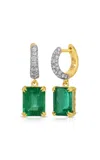 Octavia Elizabeth 18k Yellow Gold Cobblestone Micro Diamond Hoop With Emerald In Green