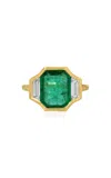 Octavia Elizabeth 18k Yellow Gold Emerald And Diamond Trio Ring In Green