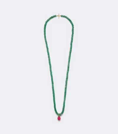 Octavia Elizabeth 18kt Gold Beaded Necklace With Aventurines And Tourmaline
