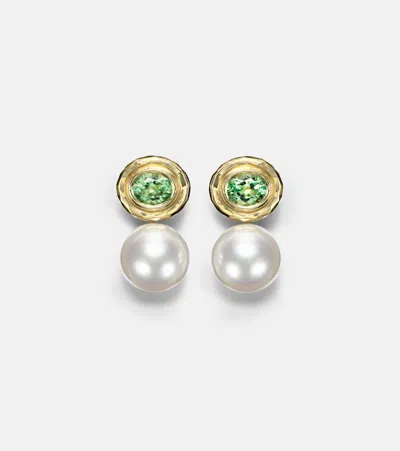 Octavia Elizabeth 18kt Gold Earrings With Pearls And Tourmalines
