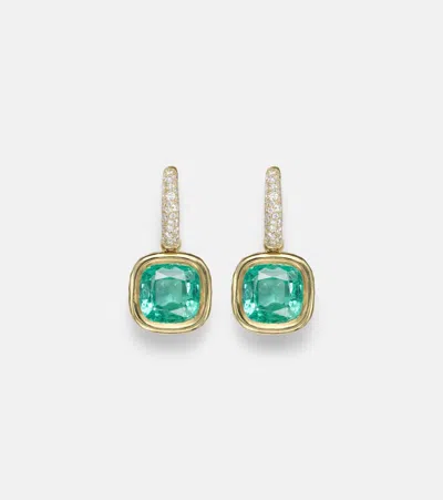 Octavia Elizabeth 18kt Gold Huggie Earrings With Emeralds And Diamonds