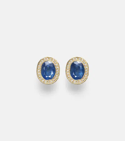 Octavia Elizabeth 18kt Gold Stud Earrings With Diamonds And Sapphires In Blue