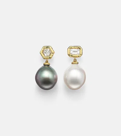 Octavia Elizabeth 18kt Yellow Gold (750/1000) Earrings With Diamonds And Pearls In Multi