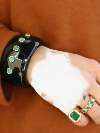 Octavia Elizabeth Black Jade And Emerald Cuff Bracelet In Multi