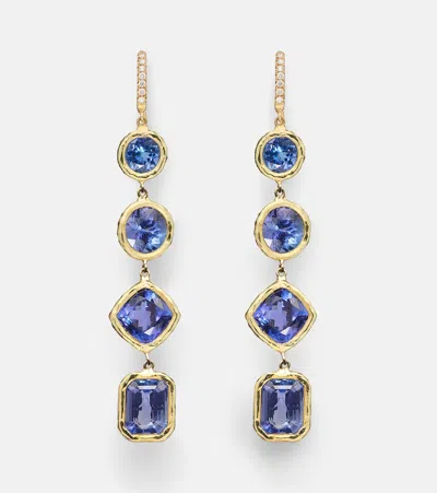 Octavia Elizabeth Cascade 18kt Gold Drop Earrings With Diamonds And Tanzanite In Blue
