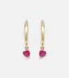 Octavia Elizabeth Charmed Micro Gabby 18kt Gold Hoop Earrings With Ruby In Yellow Gold
