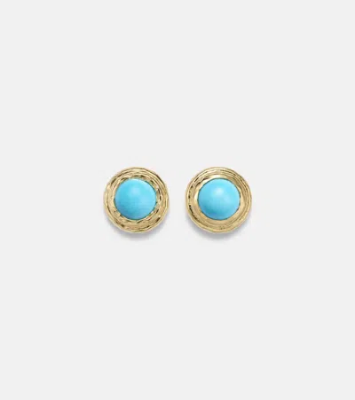 Octavia Elizabeth Coral Beach 18kt Gold (750/1000) Earrings With Turquoises In Blue