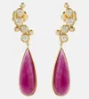 Octavia Elizabeth Floating Nesting Gem 18kt Gold Drop Earrings With Diamonds And Rubellites In Multicoloured