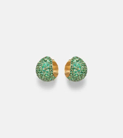 Octavia Elizabeth Icon Poppy 18kt Gold Hoop Earrings With Emeralds In Green
