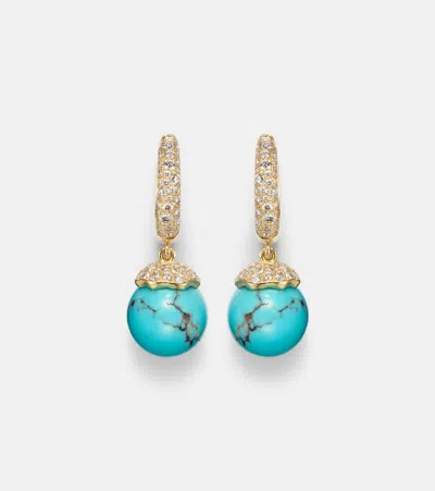Octavia Elizabeth Orb 18kt Gold Hoop Earrings With Turquoise And Diamonds In Yellow
