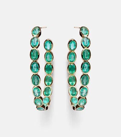 Octavia Elizabeth Oval Eternity 18kt Gold Earrings With Emeralds In Yellow Gold