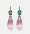 Octavia Elizabeth Rose Garden 18kt Gold Drop Earrings With Gemstones In Pink