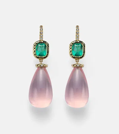 Octavia Elizabeth Rose Garden 18kt Gold Drop Earrings With Gemstones In Pink