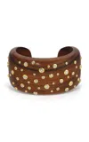 Octavia Elizabeth Tribute 18k Yellow Gold; Wood And Diamond Cuff In Brown