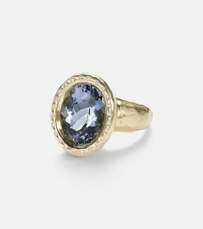 Octavia Elizabeth Tribute 18kt Gold Ring With Diamonds And Blue Beryl