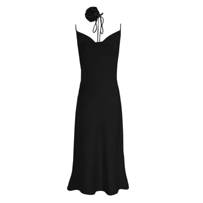 October Eighteen Women's Desiree Cowl Neck Bias Midi Slip Dress In Black