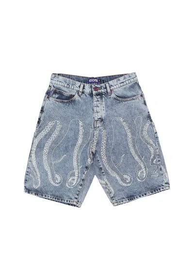 Octopus Jeans Corto Man Outline Loose Shorts Denim Blue Bleach