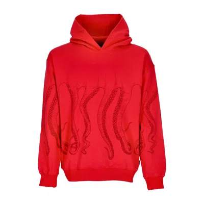 Octopus Outline Hoodie Red Men's Lightweight Hooded Sweatshirt