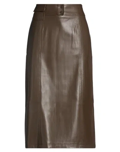 O'dan Li Woman Midi Skirt Chocolate Brown Size L Polyurethane, Viscose