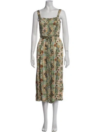 Pre-owned Odd Molly Floral Print Square Neckline Jumpsuit In Green