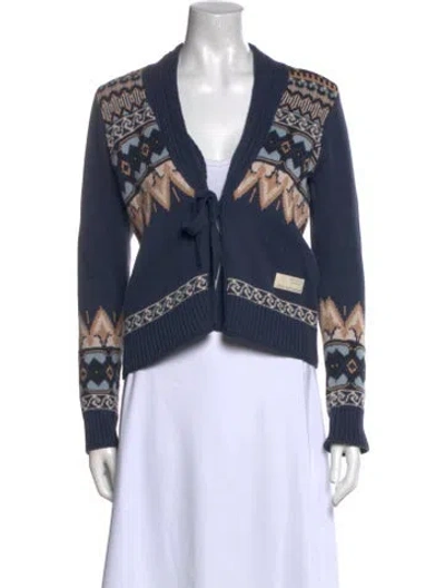 Pre-owned Odd Molly Printed V-neck Sweater In Blue