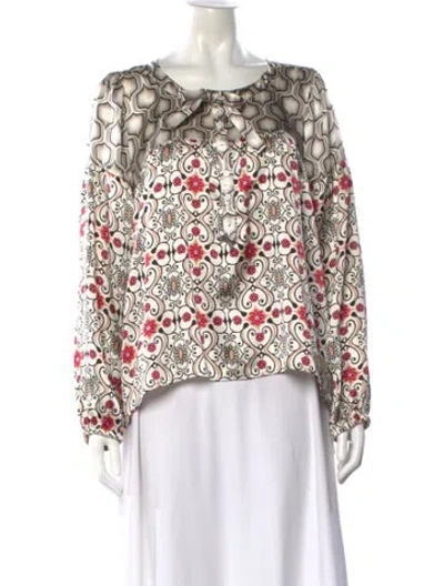 Pre-owned Odd Molly Silk Floral Print Blouse In Neutral