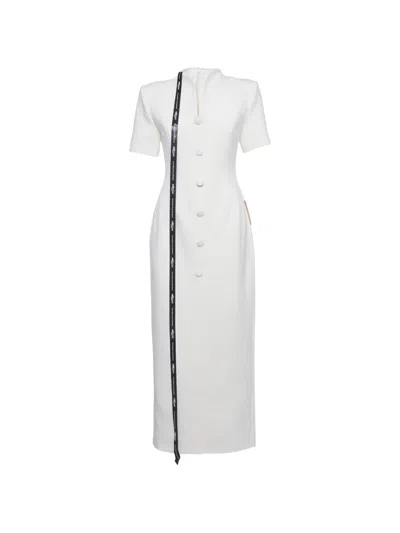 Pre-owned Odd Muse Button-embellished Midi Dress In White
