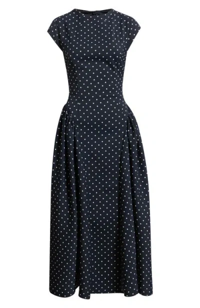 Odd Muse Polka Dot Drop Waist Fit & Flare Midi Dress In Blue