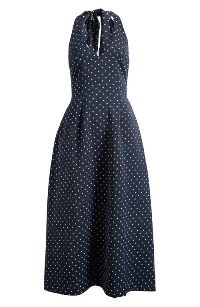 Odd Muse Polka Dot Fit & Flare Halter Neck Midi Dress In Navy Polka Dot