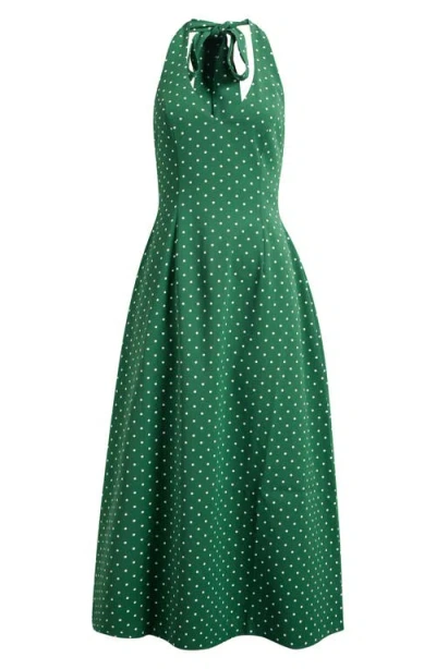 Odd Muse Polka Dot Halter Neck Midi Dress In Green