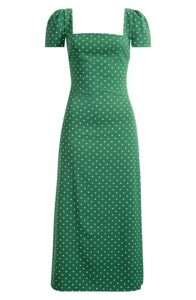 Odd Muse Polka Dot Square Neck Midi Dress In Green